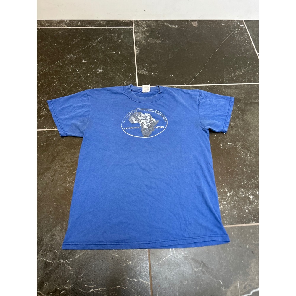 Jerzees Live Well Africa 07/08 Graphic T-Shirt Mens Medium Blue Cotton Short Slv